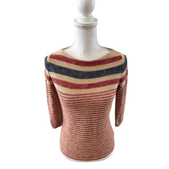 Ralph Lauren LRL Open Knit Boatneck Linen Sweater Red Blue Patriotic S - Picture 2 of 5